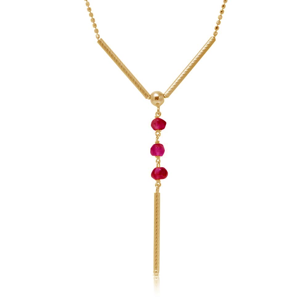 Sterling Silver Gold Plated DC Bead Chain with Dangling Red Beads