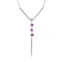Load image into Gallery viewer, Sterling Silver Rhodium Plated DC Bead Chain with Dangling Purple Beads Necklace