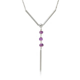 Sterling Silver Rhodium Plated DC Bead Chain with Dangling Purple Beads Necklace