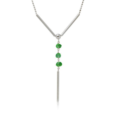 Sterling Silver Rhodium Plated DC Bead Chain with Dangling Green Beads