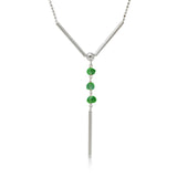 Sterling Silver Rhodium Plated DC Bead Chain with Dangling Green Beads