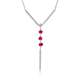 Sterling Silver Rhodium Plated DC Bead Chain with Dangling Red Beads