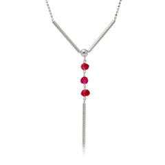 Sterling Silver Rhodium Plated DC Bead Chain with Dangling Red Beads