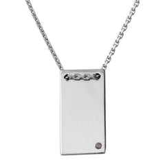Sterling Silver Rhodium Plated Engravable Rectangular Shaped Necklace with CZ