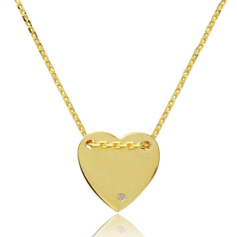 Sterling Silver Gold Plated Engravable Heart Shaped Necklace with CZ