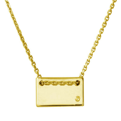 Sterling Silver Gold Plated Engravable Small Rectangle Shaped Necklace with CZ