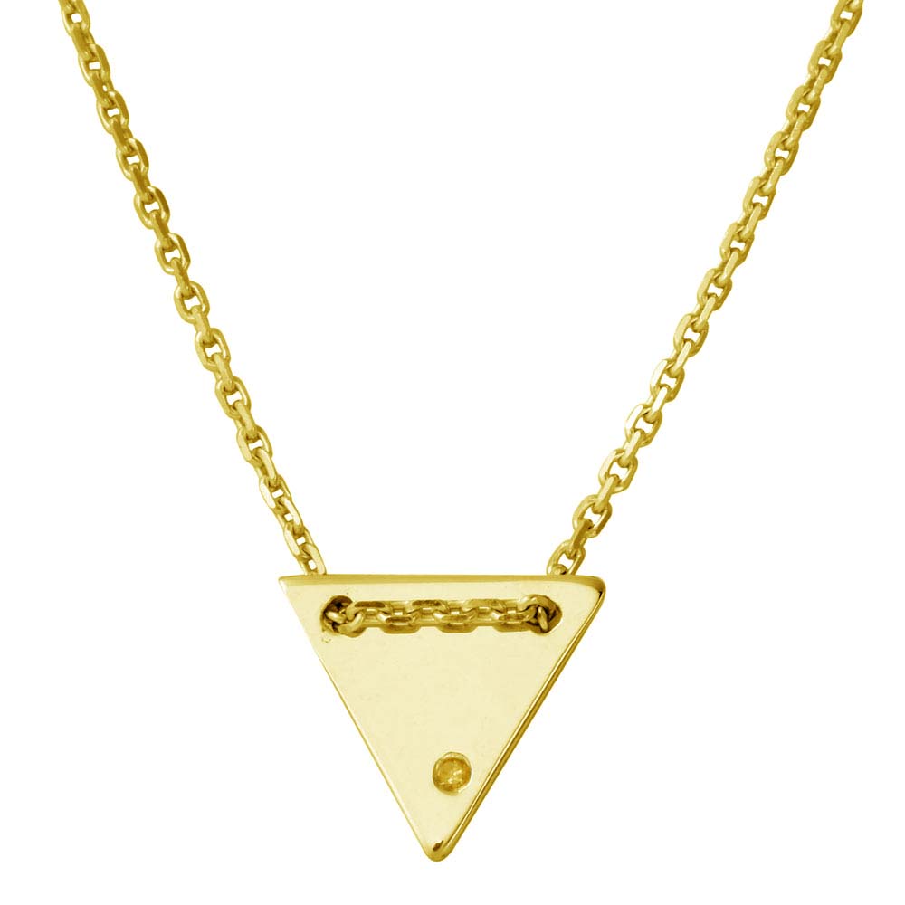 Sterling Silver Gold Plated Engravable Diamond Shaped Necklace with CZ