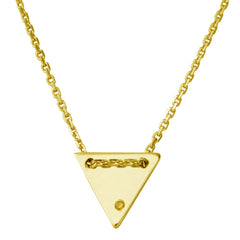 Sterling Silver Gold Plated Engravable Diamond Shaped Necklace with CZ