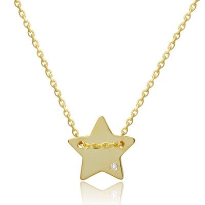 Sterling Silver Gold Plated Engravable Star Shaped Necklace with CZ