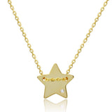 Sterling Silver Gold Plated Engravable Star Shaped Necklace with CZ