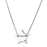 Sterling Silver Rhodium Plated Engravable Star Shaped Necklace with CZ