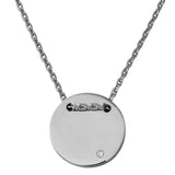 Sterling Silver Rhodium Plated Engravable Circle Necklace with CZ