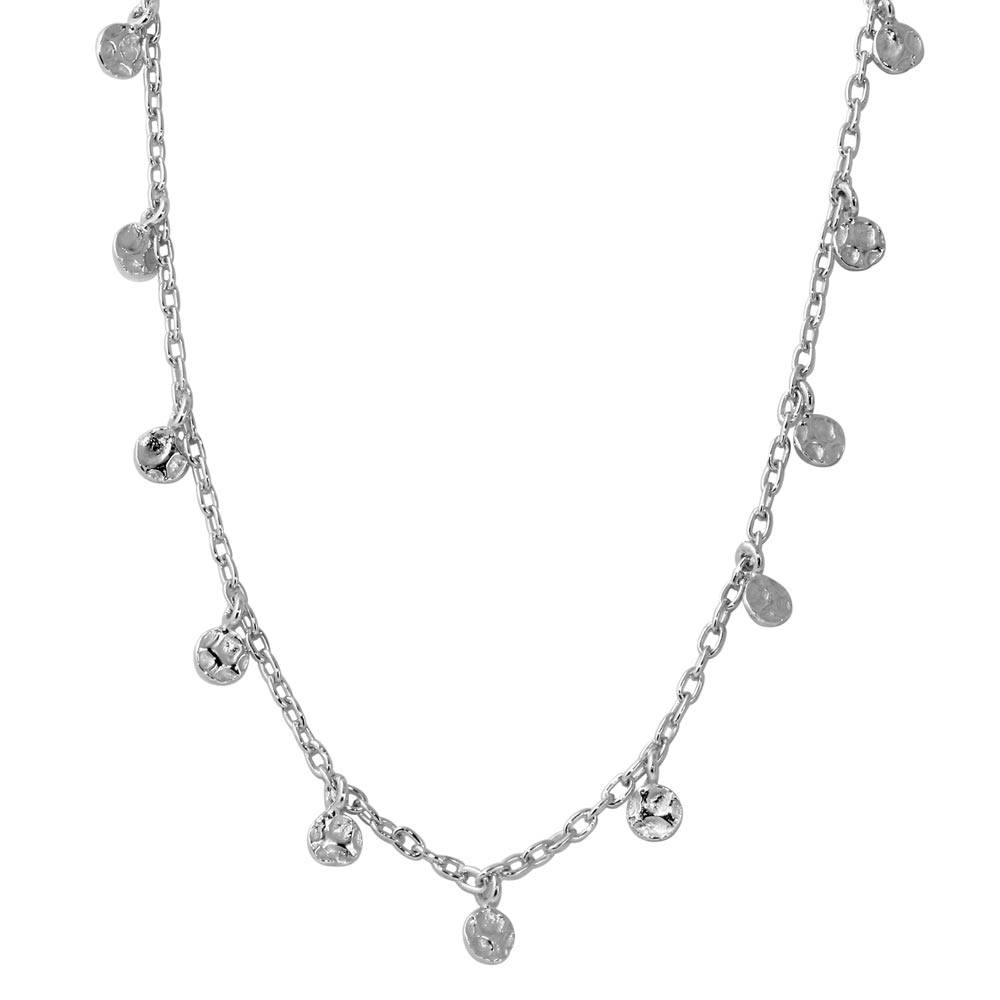 Sterling Silver Rhodium Plated Dangling Circle Confetti Necklace