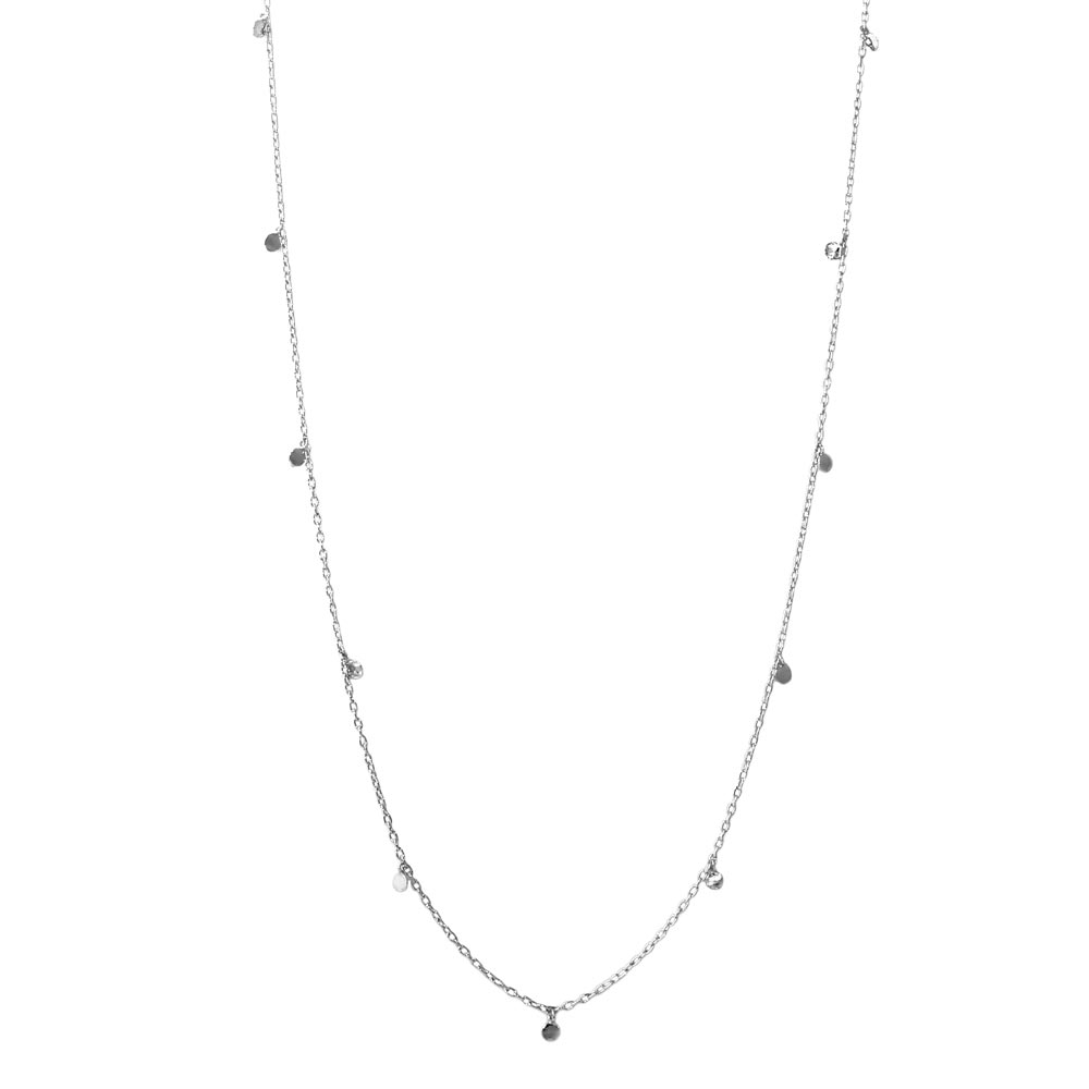 Sterling Silver Rhodium Plated Dangling Circle Confetti Long Necklace
