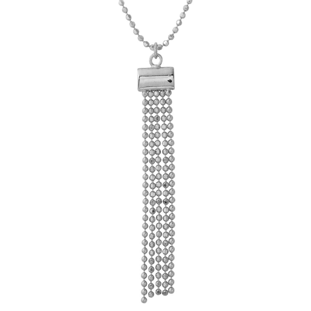 Sterling Silver Rhodium Plated DC Bead Chain with 5 Dangling Tassle Pendant