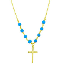 Load image into Gallery viewer, Sterling Silver Gold Plated Small Cross Necklace with Turquoise Beads