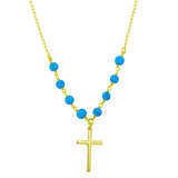 Sterling Silver Gold Plated Small Cross Necklace with Turquoise Beads
