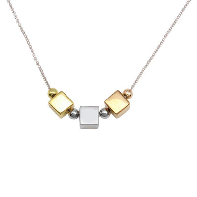 Sterling Silver Rhodium Plated Tri Color 3 Cube Pendant Necklace