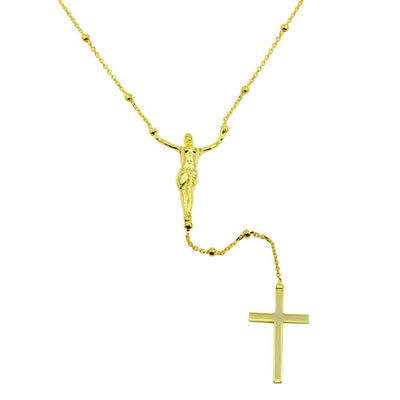 Sterling Silver Gold Plated Crucifix Rosary Necklace