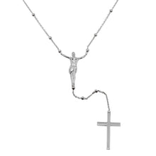 Load image into Gallery viewer, Sterling Silver Rhodium Plated Crucifix Rosary Necklace