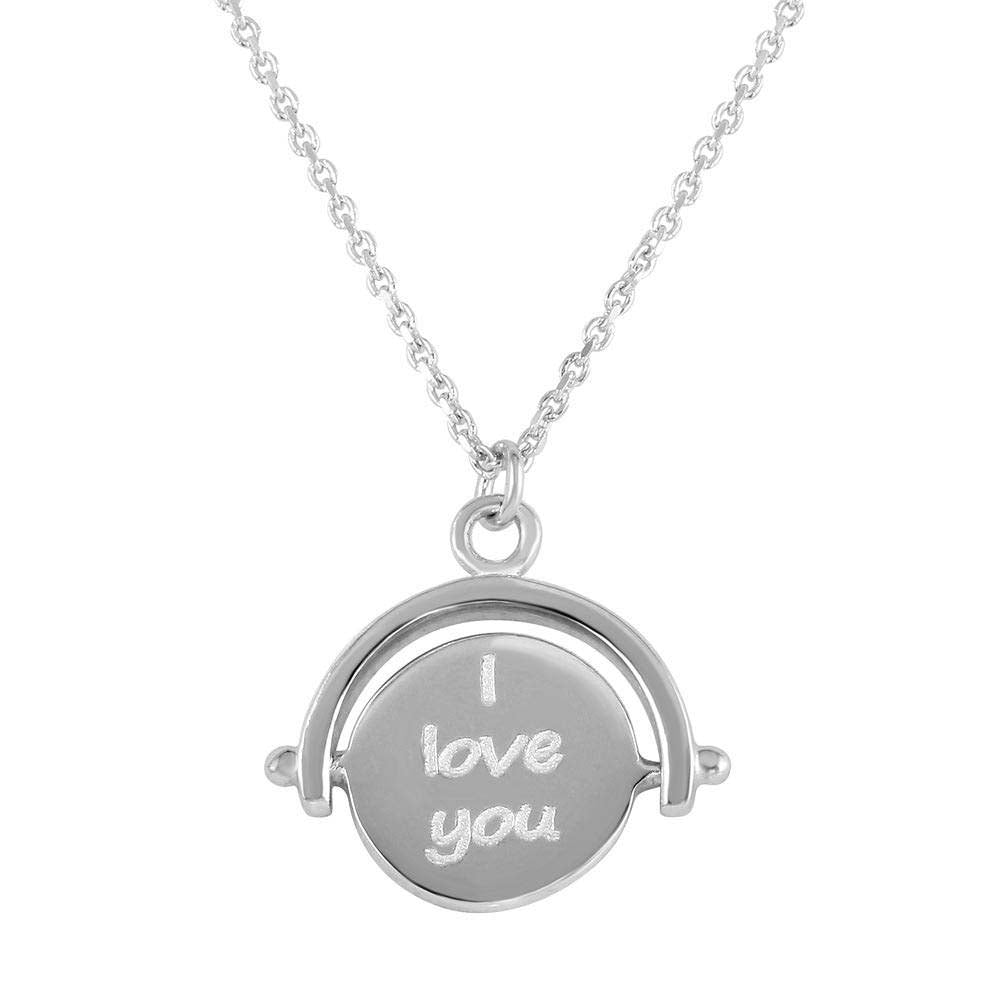 Sterling Silver Rhodium Plated Engraved "I Love You" Pendant Necklace