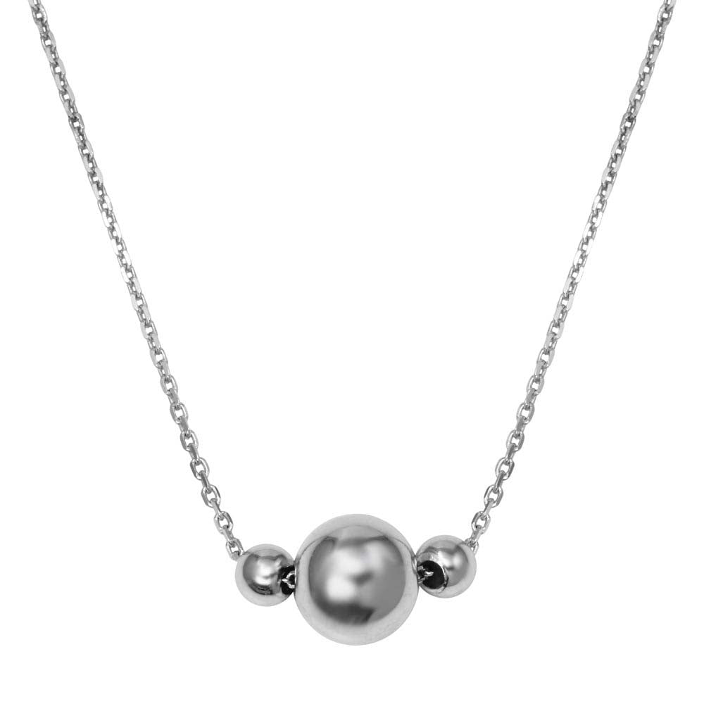 Sterling Silver Rhodium Plated Three Beads Necklace