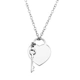 Sterling Silver Rhodium Plated Heart With Key