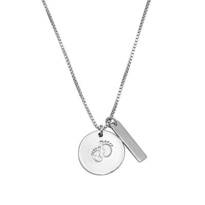 Sterling Silver Rhodium Plated Disc Foot Print Box Chain Necklace