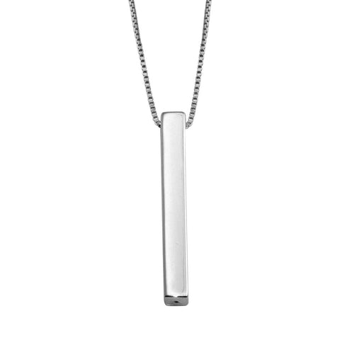Sterling Silver Rhodium Plated Drop Down Bar Necklace