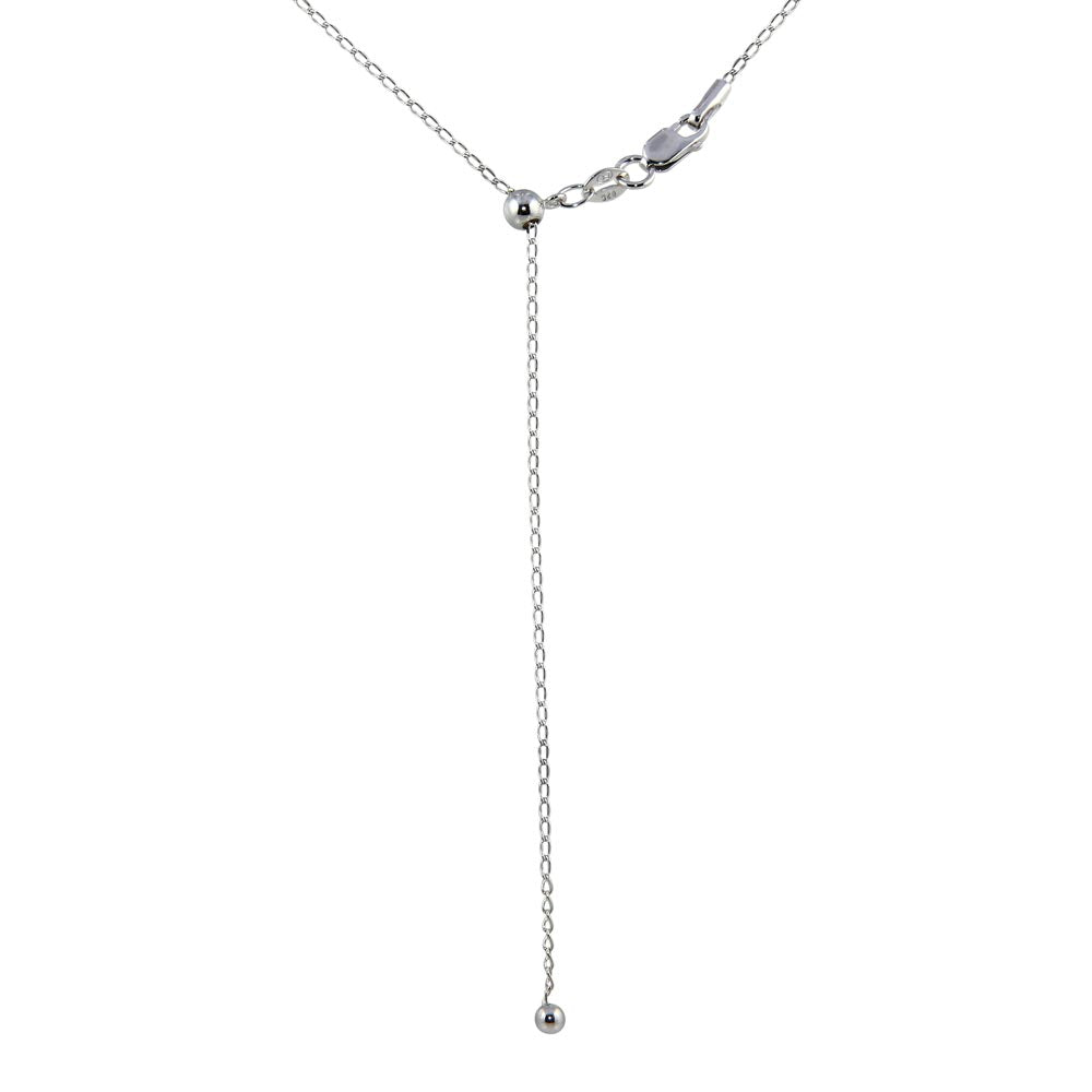 Sterling Silver Rhodium Plated Adjustable Link Slider Chain with Hanging Bead