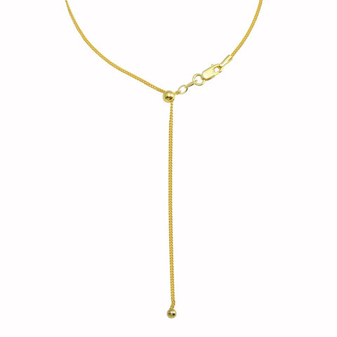 Sterling Silver Gold Plated Adjustable Curb Slider Chain with Hanging Bead