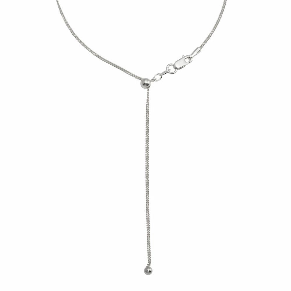 Sterling Silver Rhodium Plated Adjustable Curb Slider Chain with Hanging Bead