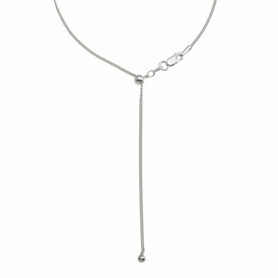 Sterling Silver Rhodium Plated Adjustable Curb Slider Chain with Hanging Bead
