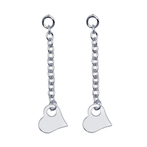 Sterling Silver Rhodium Plated Drop Heart Shaped Earrings