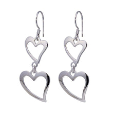 Load image into Gallery viewer, Sterling Silver Rhodium Plated Two Graduated Open Heart Hook Earrings
