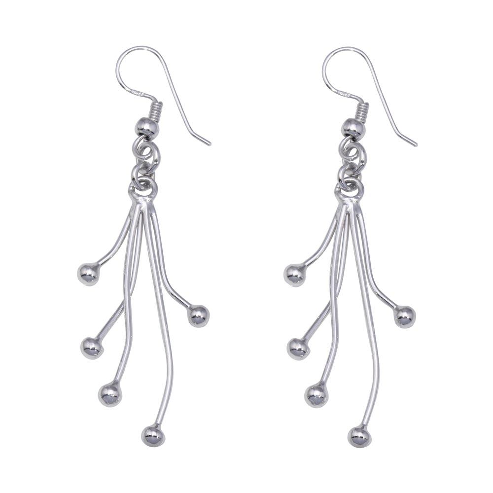 Sterling Silver Rhodium Plated  Five Strand Hook Dangling Earring