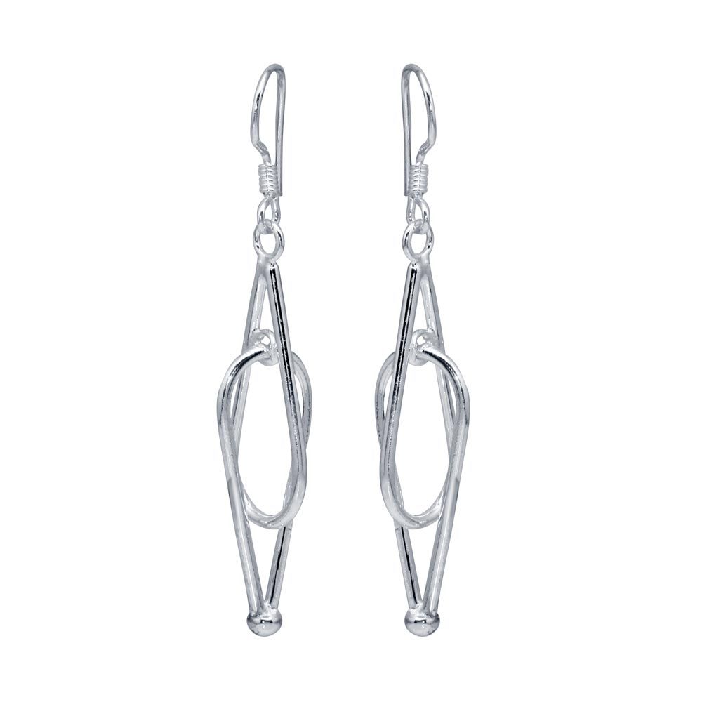 Sterling Silver Rhodium Plated Two Teardrop Dangling Hook Earrings