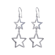 Load image into Gallery viewer, Sterling Silver Rhodium Plated Two Open Star Hook Dangling Earrings