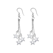 Load image into Gallery viewer, Sterling Silver Rhodium Plated  Three Wire Dangling Open Stars Hook Earrings