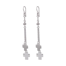 Load image into Gallery viewer, Sterling Silver Rhodium Plated Two Cross Wire Dangling  Hook Earrings