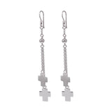 Sterling Silver Rhodium Plated Two Cross Wire Dangling  Hook Earrings