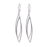 Sterling Silver Rhodium Plated Two Graduated Open Marquis Dangling Hook Earrings