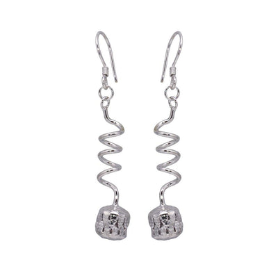 Sterling Silver  Rhodium Plated Dangling Twisted Wire Hanging Ball Chandelier Hook Earring With CZ Stones