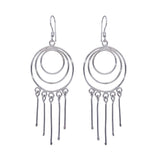 Sterling Silver  Rhodium Plated Multiple Graduated Open Circle Wire Dangling Hanging Teardrop Hook Earrings