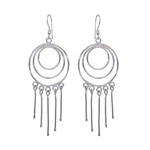 Sterling Silver  Rhodium Plated Multiple Graduated Open Circle Wire Dangling Hanging Teardrop Hook Earrings