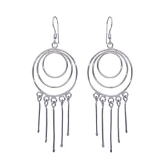 Sterling Silver  Rhodium Plated Multiple Graduated Open Circle Wire Dangling Hanging Teardrop Hook Earrings