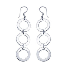 Load image into Gallery viewer, Sterling Silver Rhodium Plated Three Open Circle Dangling Hook Earrings