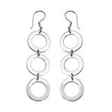 Sterling Silver Rhodium Plated Three Open Circle Dangling Hook Earrings