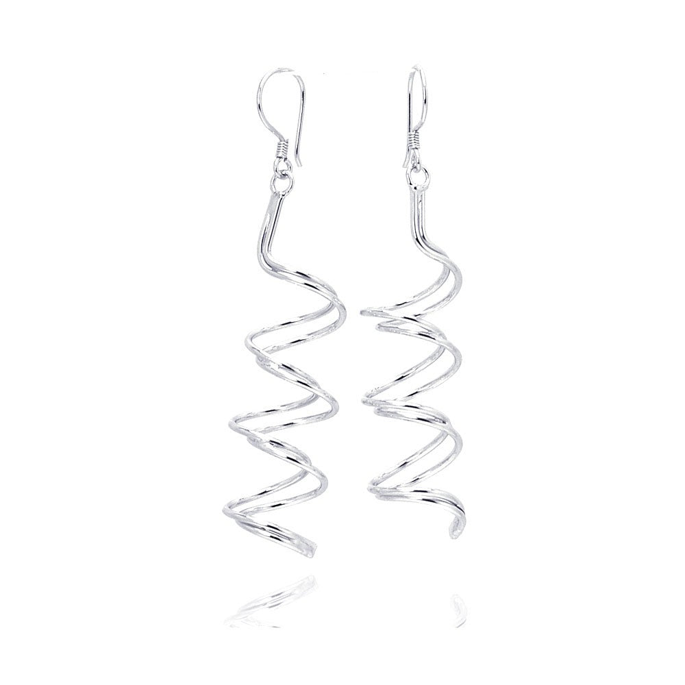 Sterling Silver Rhodium Plated  Doubler Dangling Spiral Hook Earring