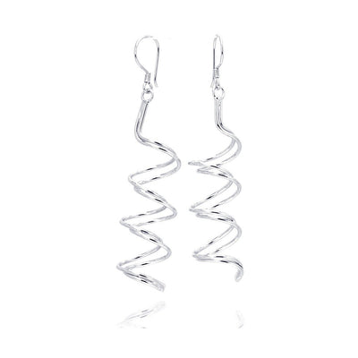 Sterling Silver Rhodium Plated  Doubler Dangling Spiral Hook Earring